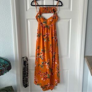 Anthropologie OPT Orange Floral Maxi Dress Size Large Fall